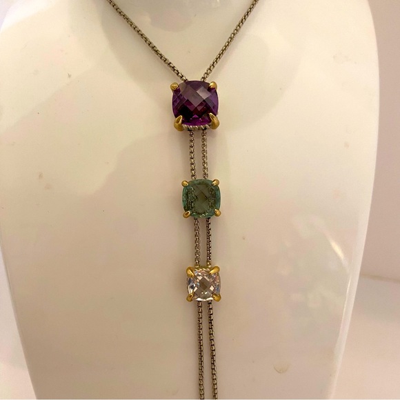 Stainless Steel slide chain with CZ Amethyst, Blue Topaz and clear - Picture 2 of 7